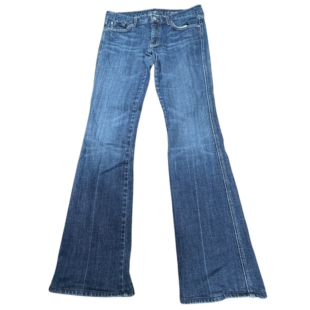 7 For All Mankind A Pocket Flare Jeans Dark Wash Low Rise Stretch Womens 32 - Picture 2 of 10